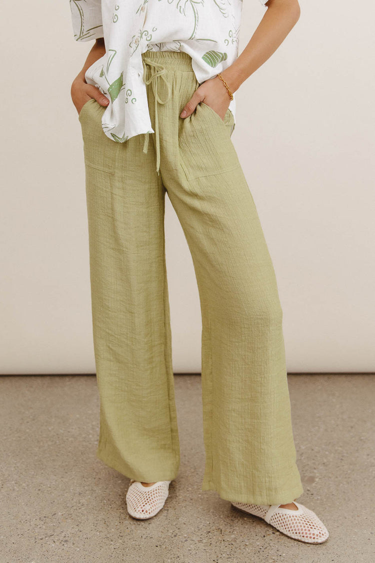 green straight leg pants