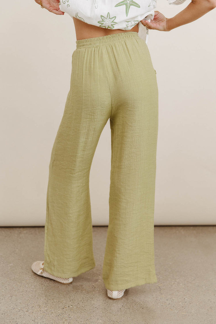 green pants with elastic waist