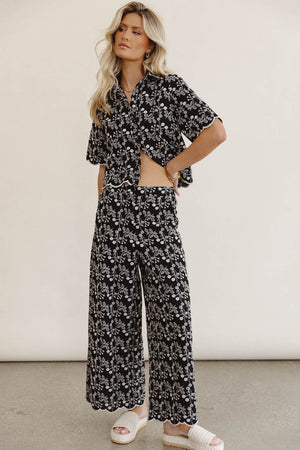 Perrie Floral Wide Leg Pants in Black