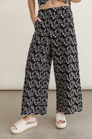 Perrie Floral Wide Leg Pants in Black