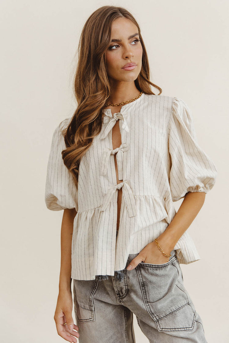 Striped top in tan and bows 