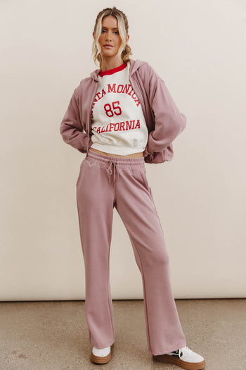 Elastic waist pants in mauve 