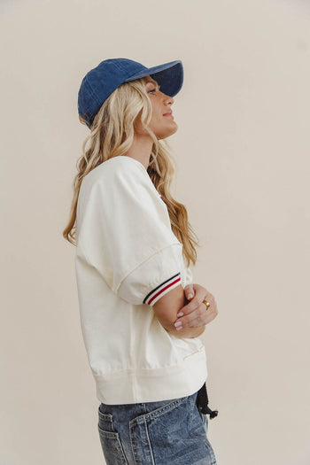 strip detail on short sleeve top 