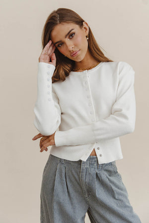 Julia Ribbed Cardigan in Cream