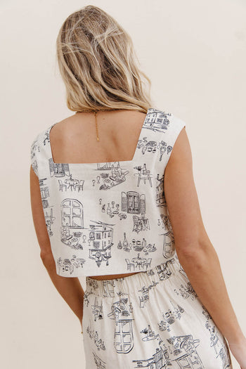 Square back neck top in cream 