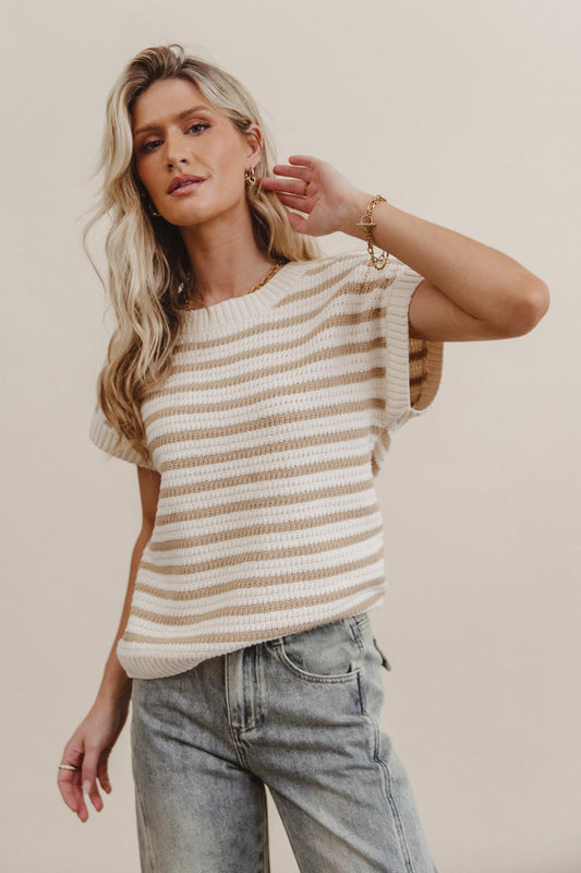 Striped top in khaki 