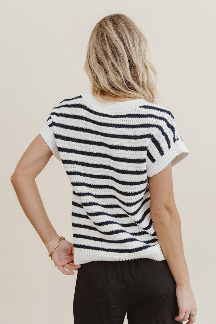 navy striped knit sweater 
