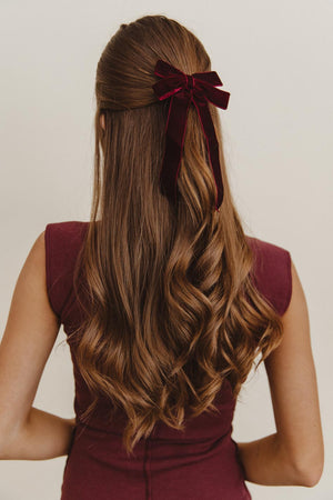 Velvet Bow Hair Clip in Wine - FINAL SALE