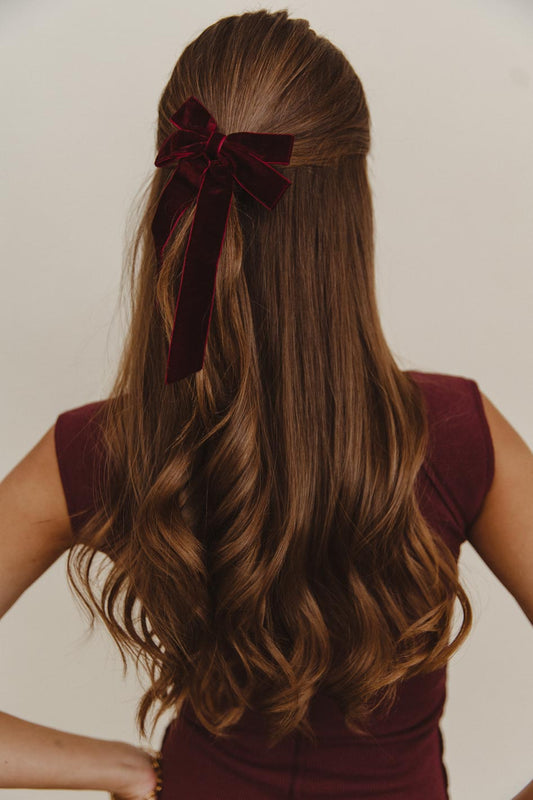 Hair clip velvet bow in wine 