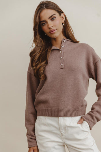 Meli Button Front Knit Sweater in Taupe - FINAL SALE