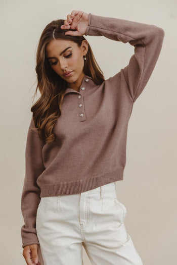 Meli Button Front Knit Sweater in Taupe - FINAL SALE