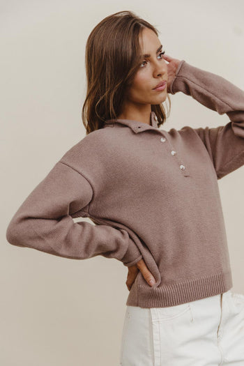 Meli Button Front Knit Sweater in Taupe - FINAL SALE