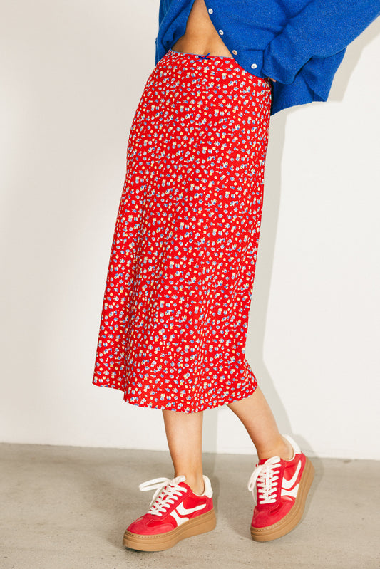 midi red skirt