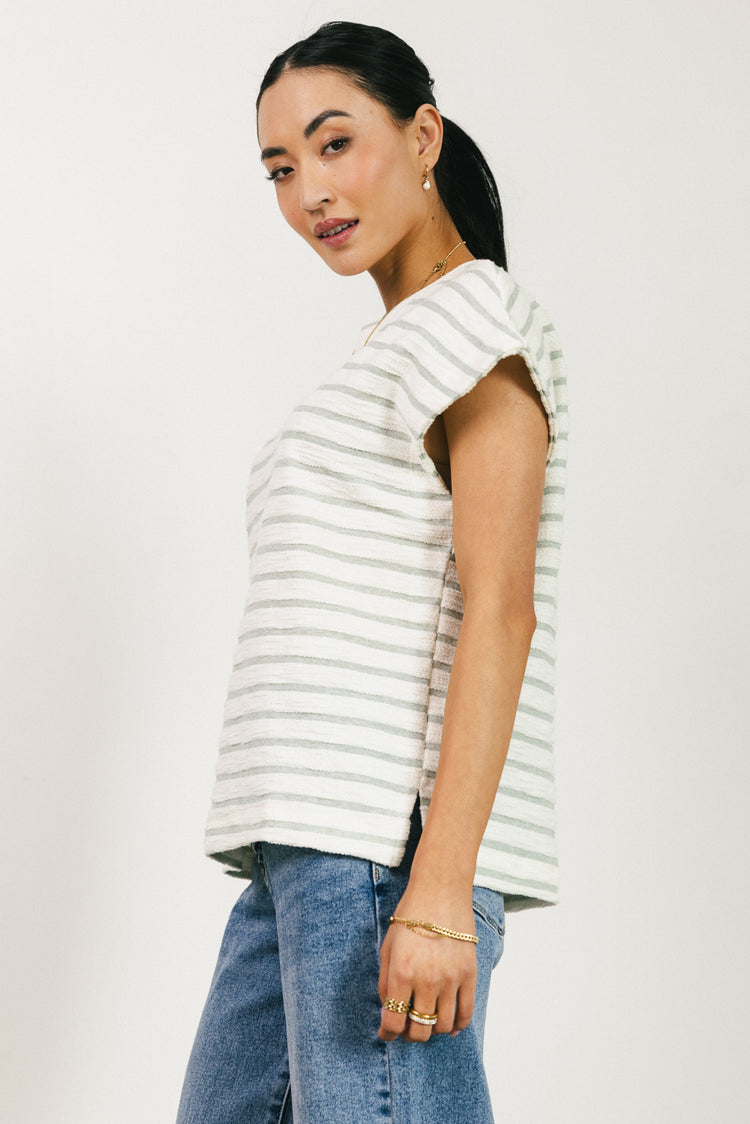 cap sleeves on striped shirt