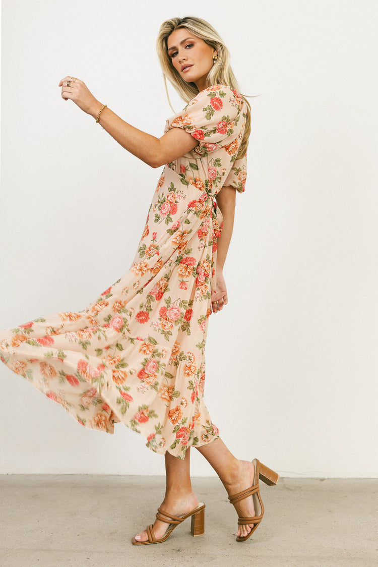 blush floral midi dress