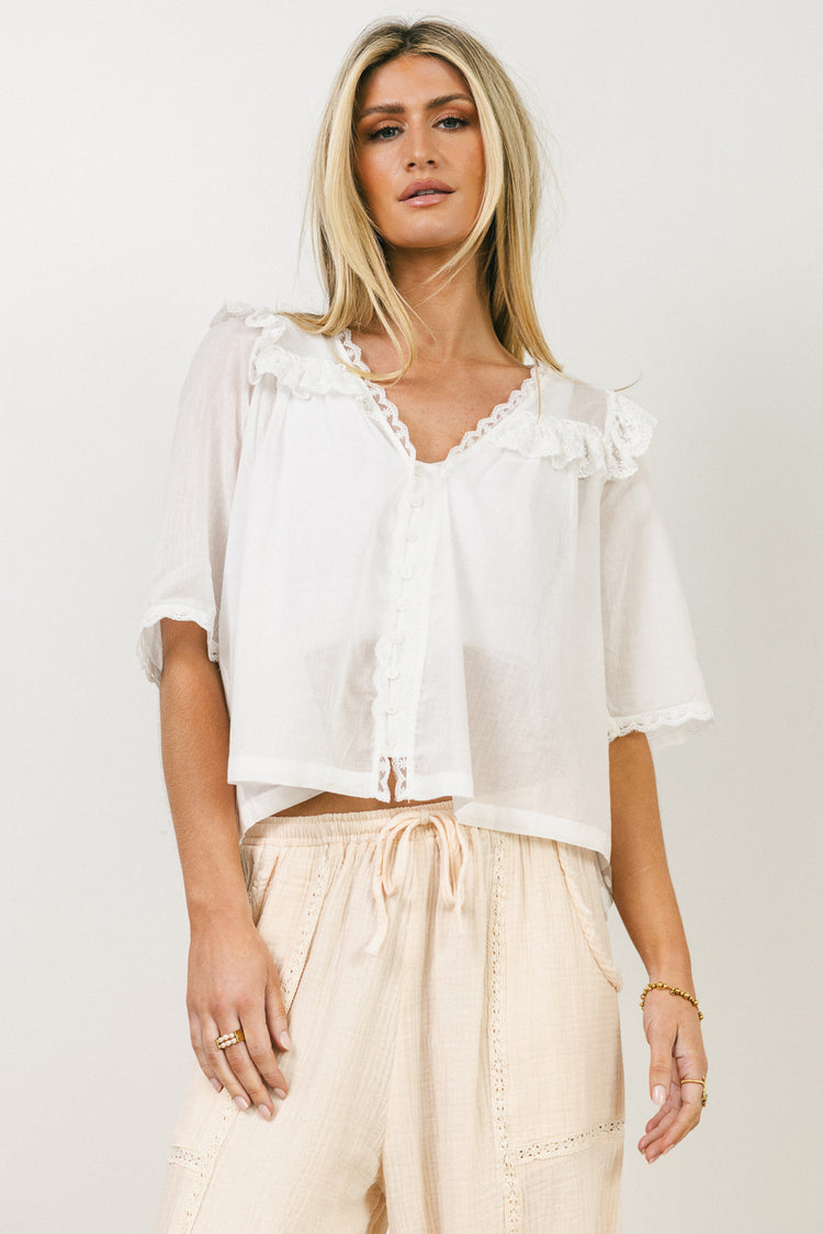 button down short sleeve blouse 
