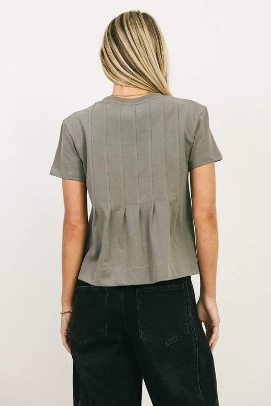 charcoal short sleeve pleated top