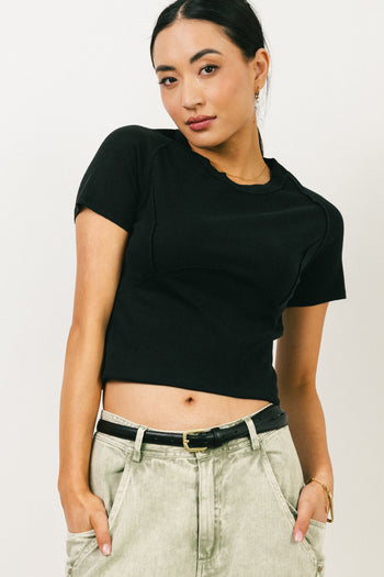 ribbed short sleeve top in black