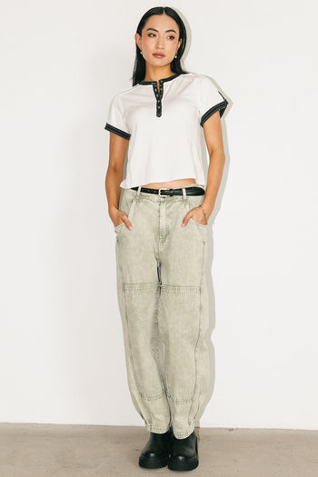 Angela Barrel Jeans in Olive - FINAL SALE