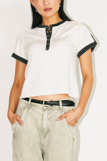 white and black contrast tee