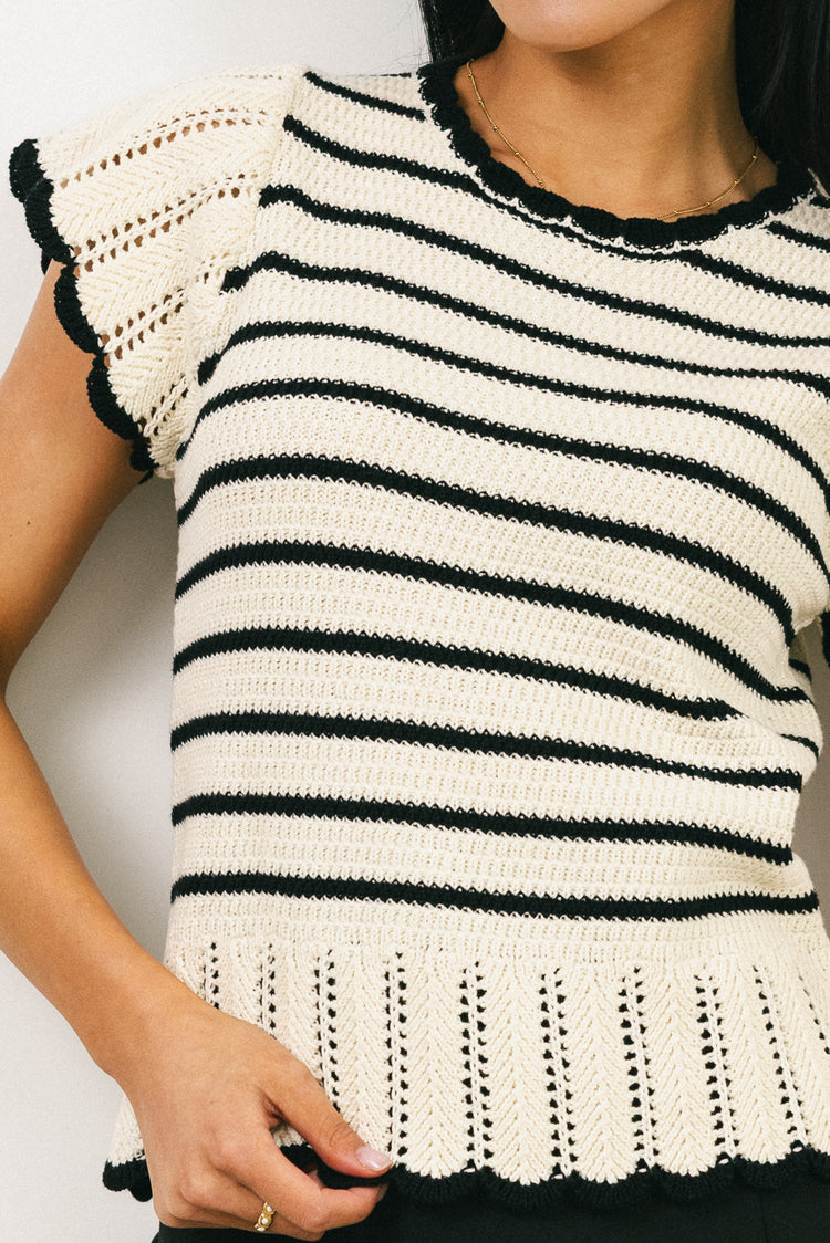 Ruffled sleeves crocheted top in black 