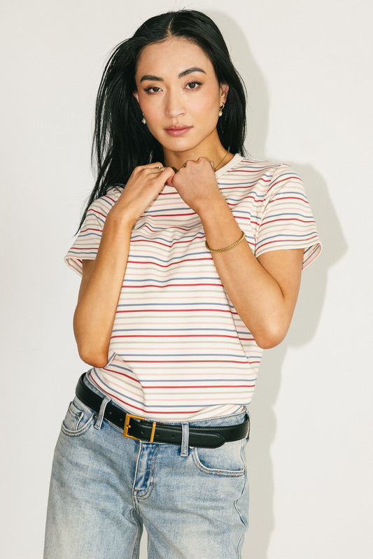 multi colored striped top