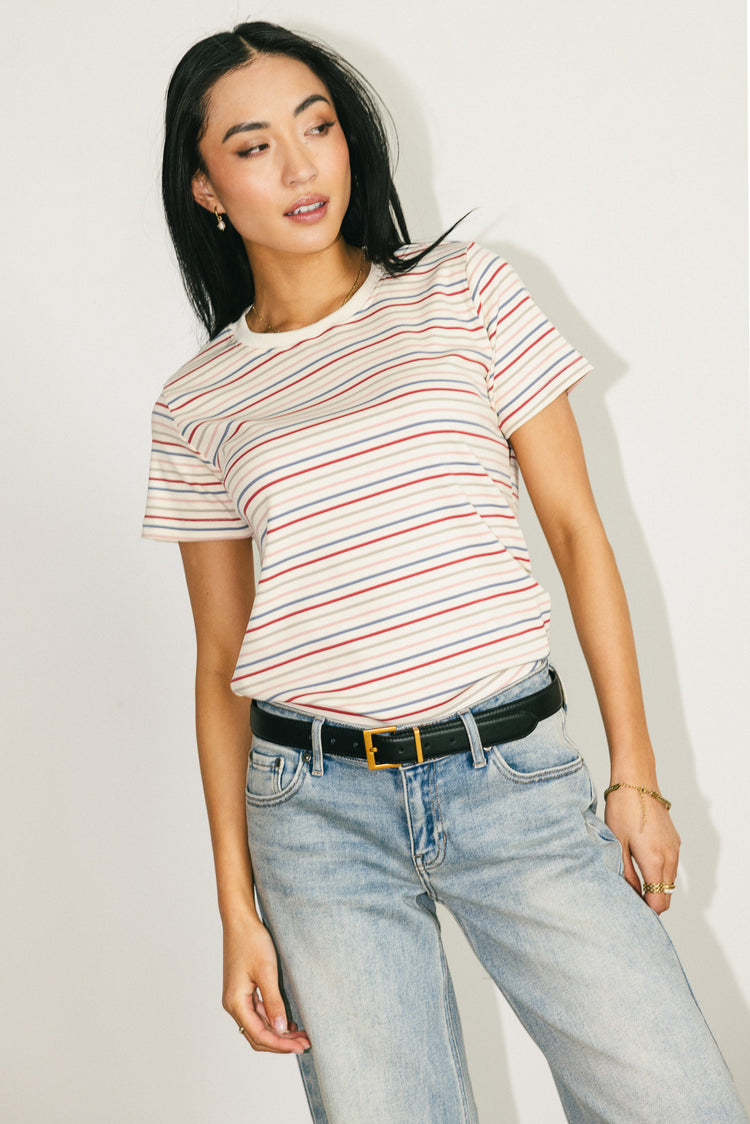 multi colored striped tee