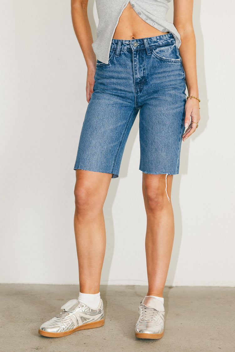 medium wash denim shorts