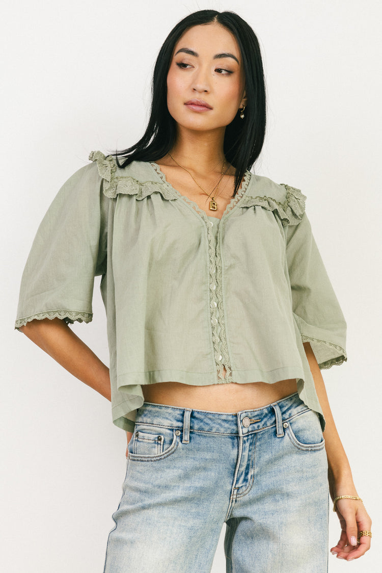 sage short sleeve blouse