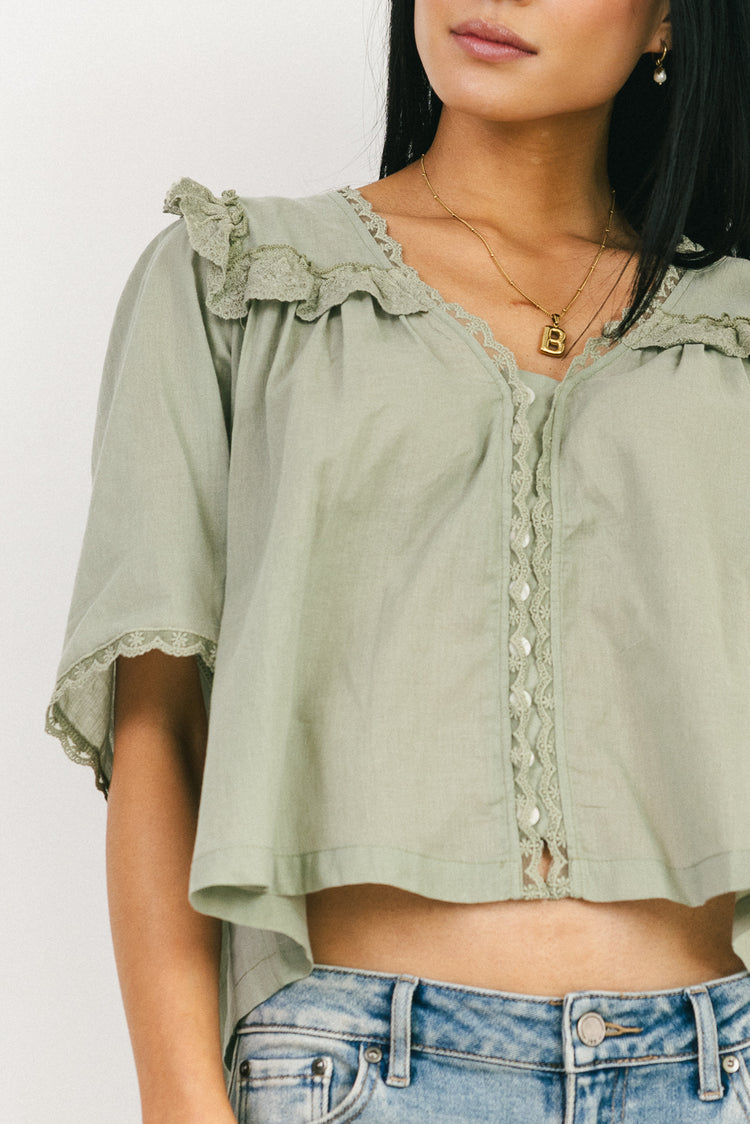 button up sage blouse 