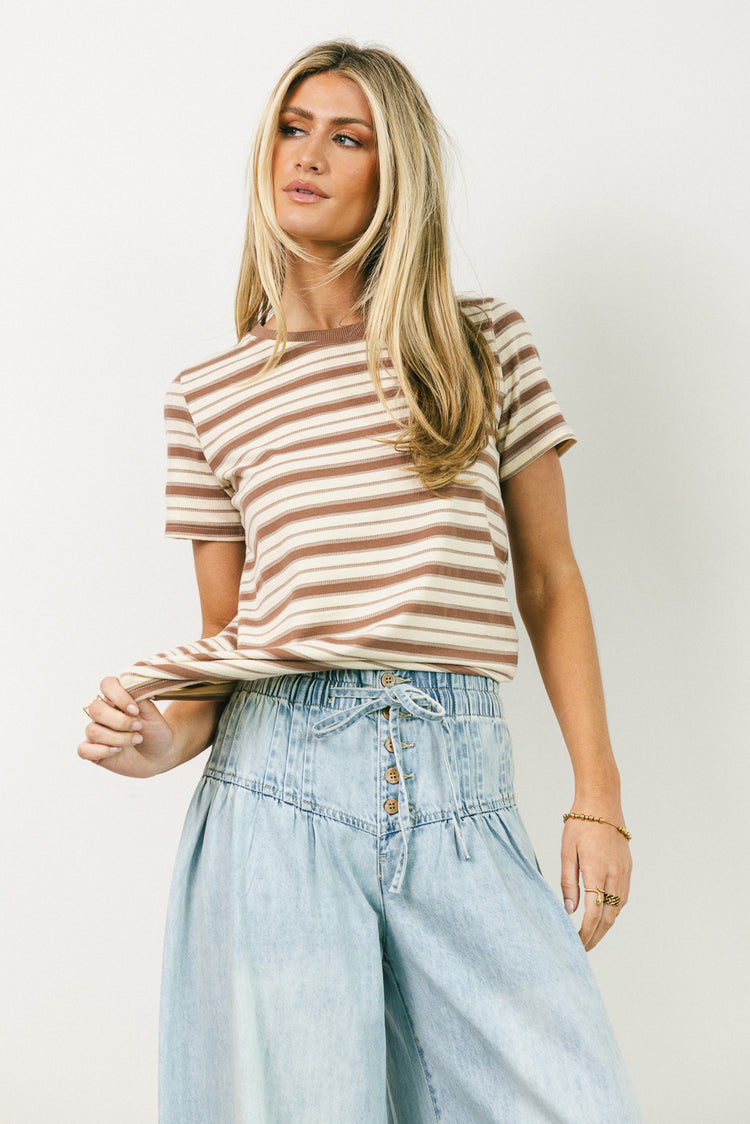 Striped top in taupe 