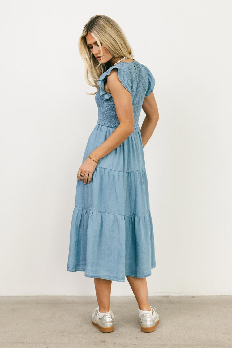 Tiered skirt dress in medium wash 