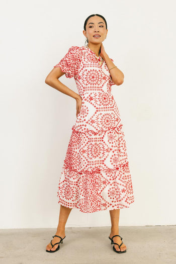 Alena Eyelet Lace Dress in Red - FINAL SALE