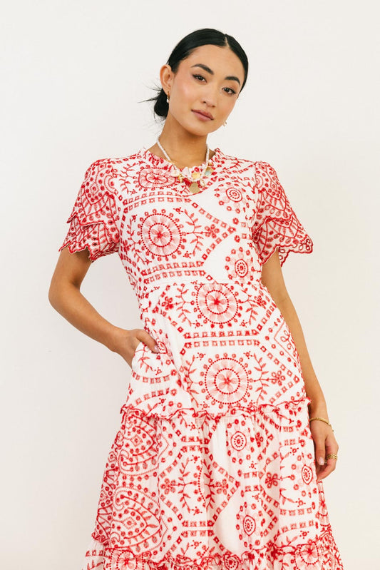 red eyelet dress