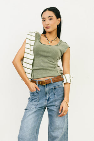 Penny Cap Sleeve Top in Olive