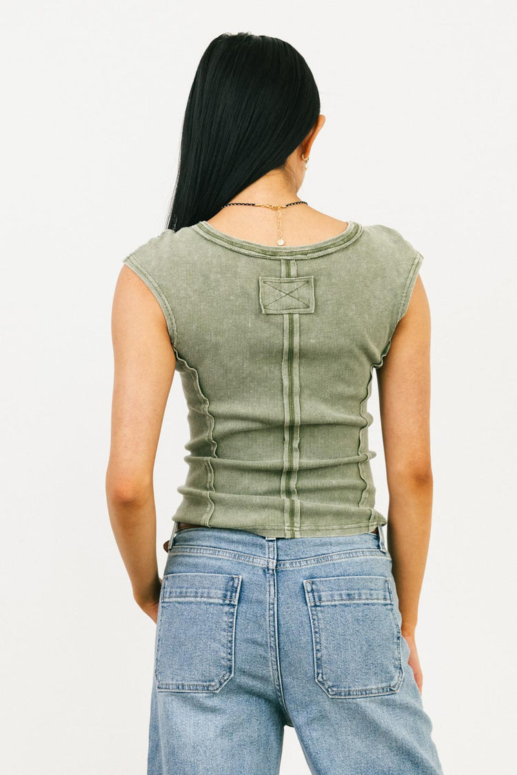 Plain color top in olive 