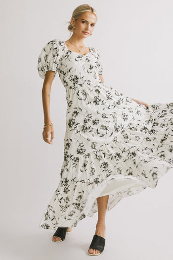 Robbie Floral Midi Dress in White - FINAL SALE