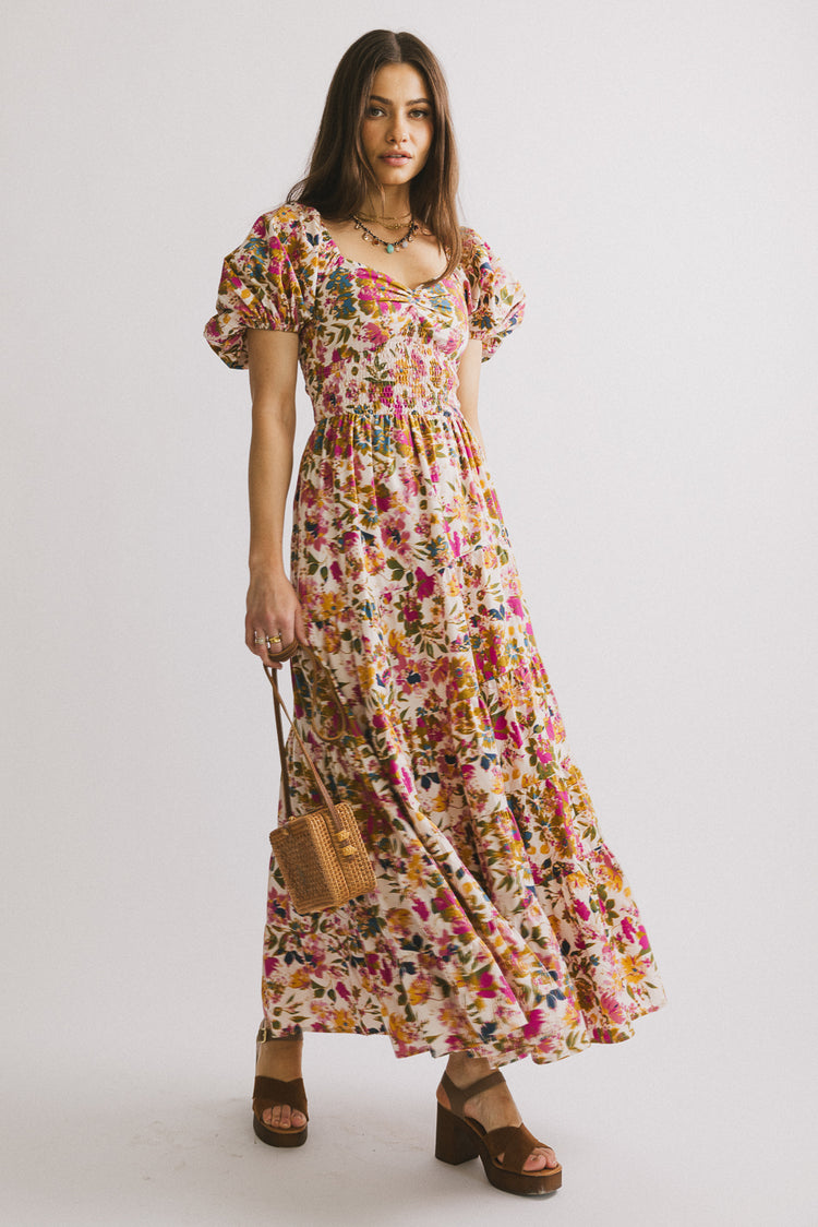 PREORDER- Robbie Floral Midi Dress in Pink