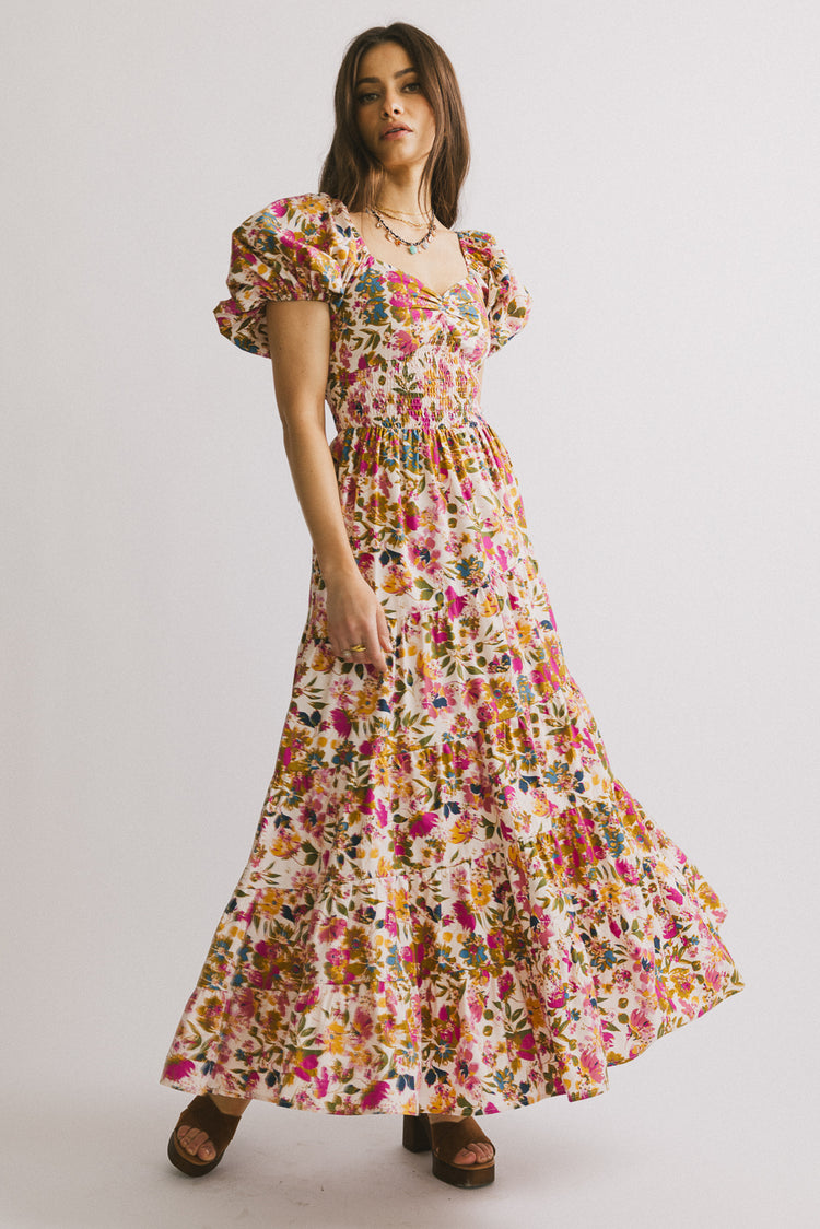 PREORDER- Robbie Floral Midi Dress in Pink