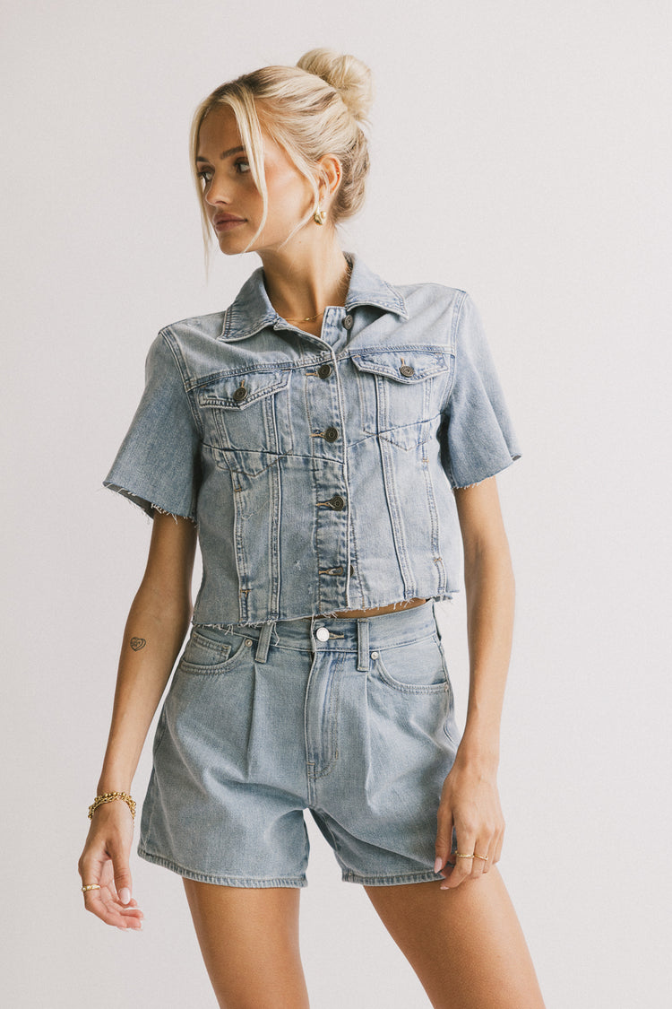 light wash short sleeve denim top 