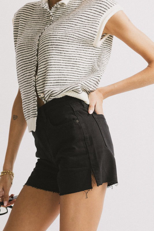 small side slit black shorts