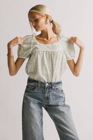 Peony Lace Trim Blouse in Blue