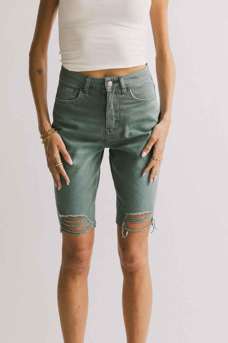 teal blue denim shorts