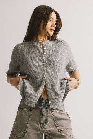 Leah Knit Cardigan in Heather Grey