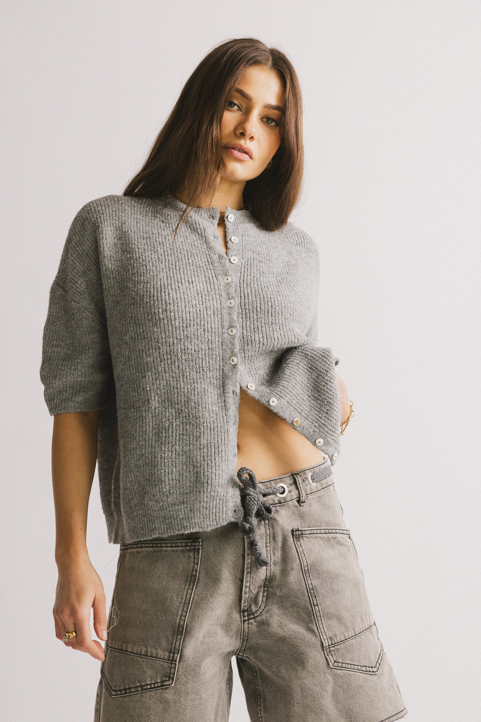 Leah Knit Cardigan in Heather Grey - FINAL SALE
