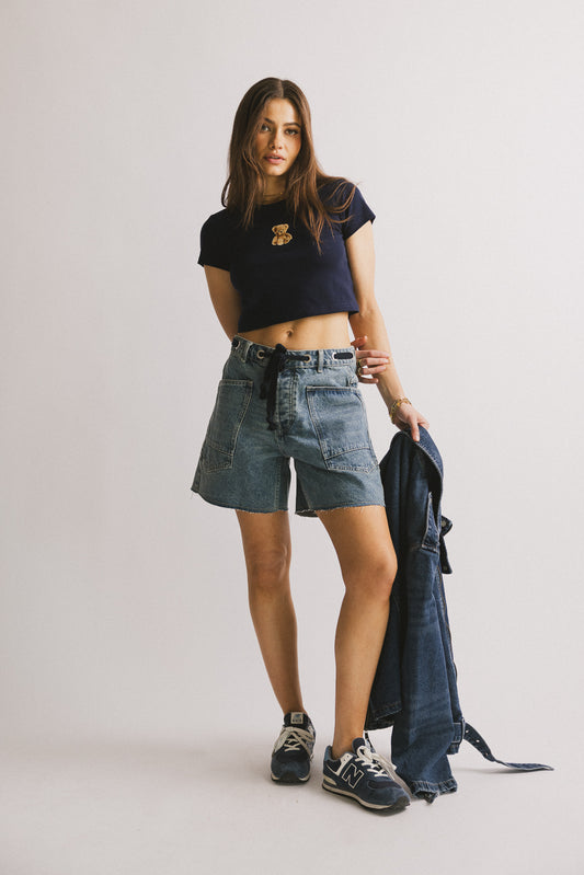 long denim shorts