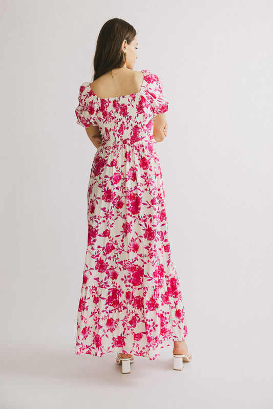 PREORDER-Mellanie Floral Maxi Dress in Fuchsia