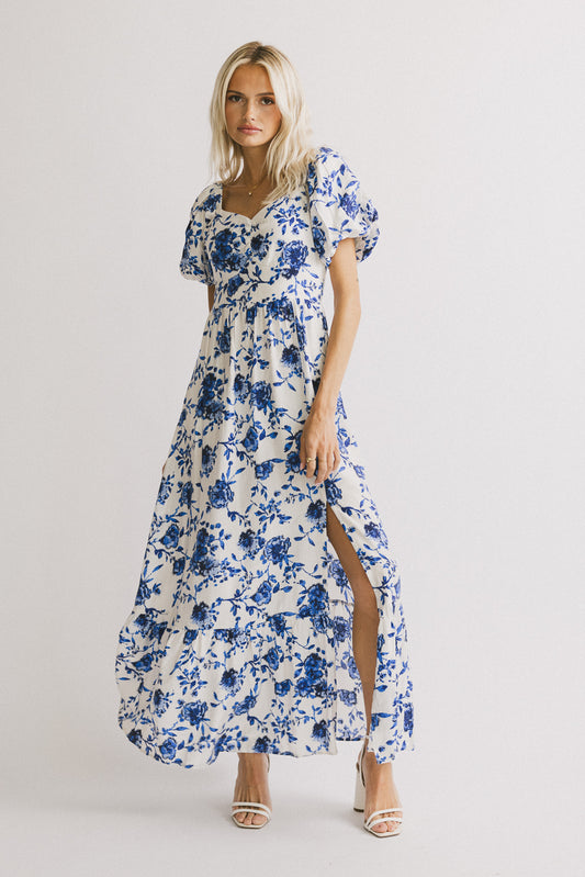 PREORDER Mellanie Floral Maxi Dress in Blue