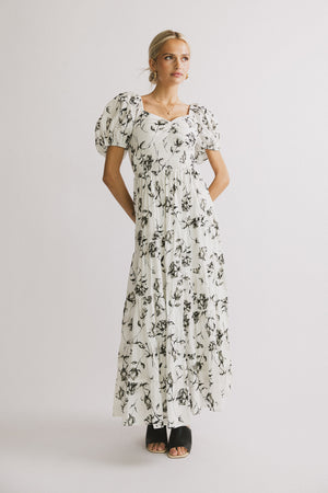 PREORDER- Robbie Floral Midi Dress in White