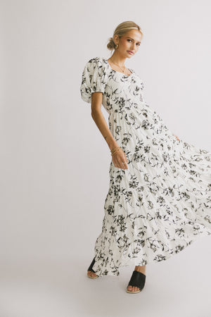 PREORDER- Robbie Floral Midi Dress in White